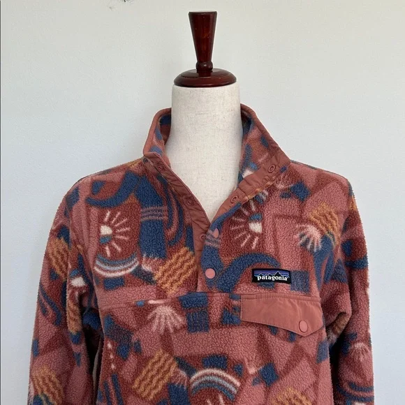 Women’s Patagonia Synchilla Snap-T Fleece Pullover Canyon Block Big Sisu Brown - Picture 2 of 6